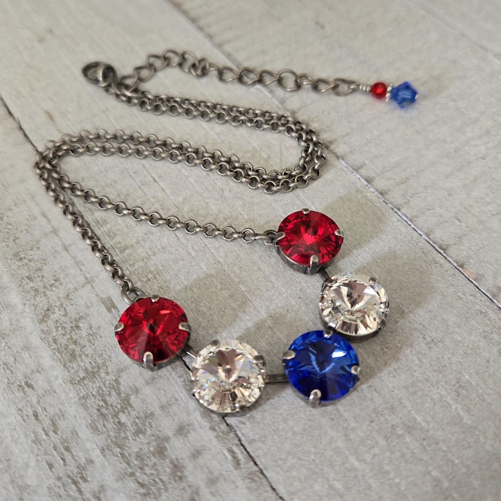 Austrian Crystal Necklace in Antique Silver